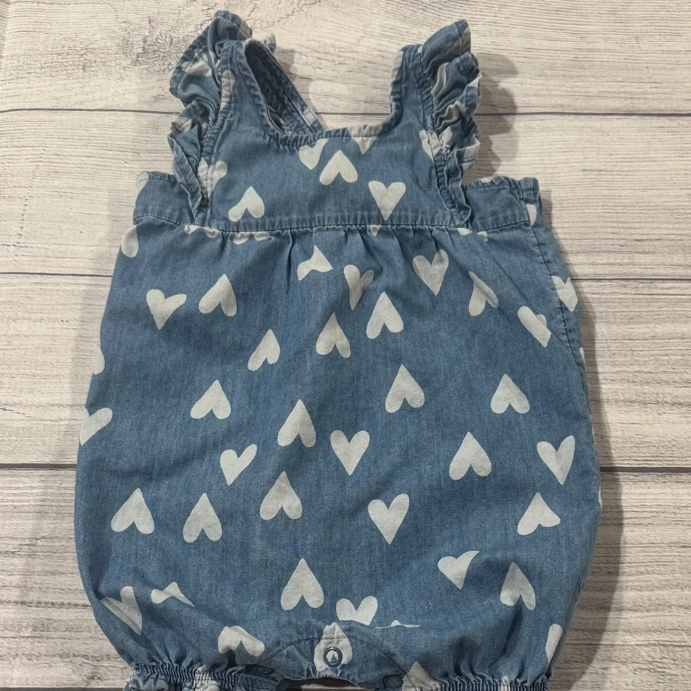 Carter's Baby Girls Blue Chambray Heart Print Romper